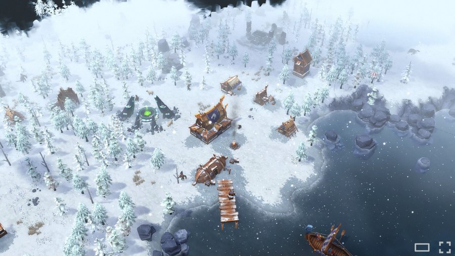 Northgard — un village viking sous la neige en hiver